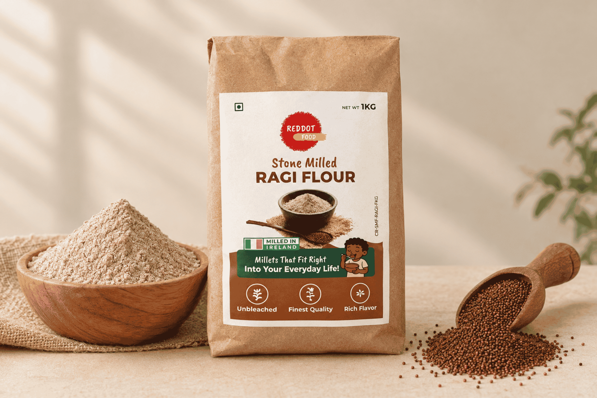 Premium Ragi Flour –Nutrient-rich, gluten-free, and perfect for healthy rotis, porridges, and baking. 100% natural, no additives. Buy now in Ireland!